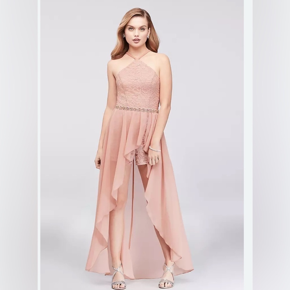 Speechless Women's Junior Size 3 Halter Neck Romper w. Chiffon Skirt Embellished